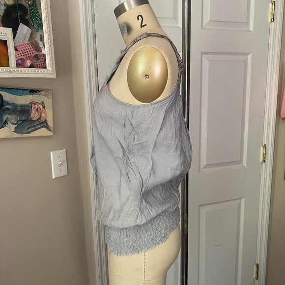 MINE Pale Gray COTTON Embroidered Shirred Drop Waist Tunic Shirt *SMALL* Y2K - Picture 3 of 6